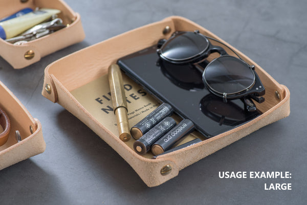 Small Natural Leather Square Catchall Tray