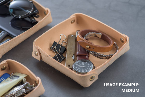 Small Natural Leather Square Catchall Tray