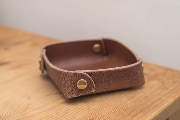 12 COLORS - Small Brown Buttero Leather Square Catchall Tray - Eternal Leather Goods