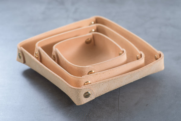 Small Natural Leather Square Catchall Tray