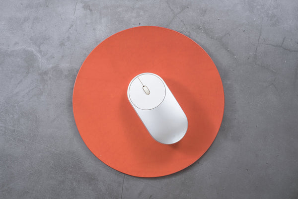 Orange Round Buttero Leather Mouse Pad