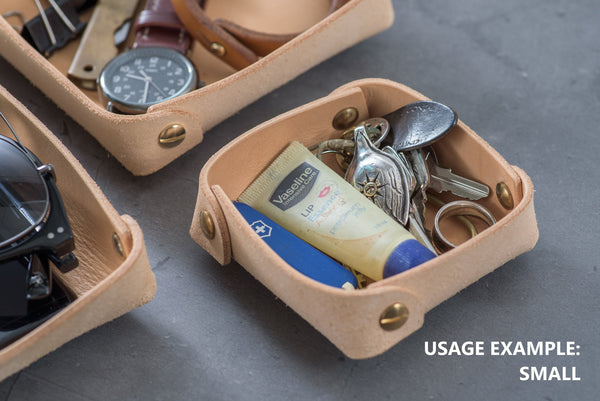 Small Natural Leather Square Catchall Tray