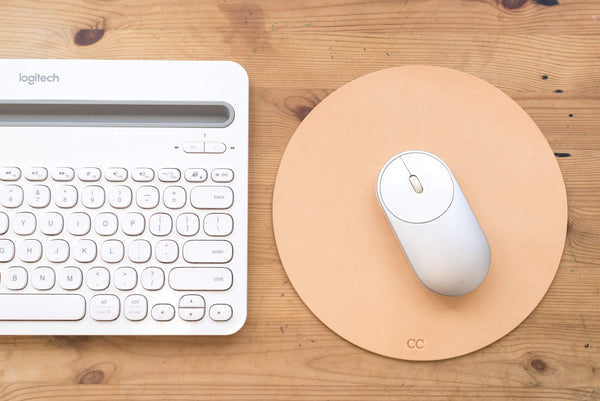 4 COLORS - Natural Round Leather Mouse Pad - Eternal Leather Goods