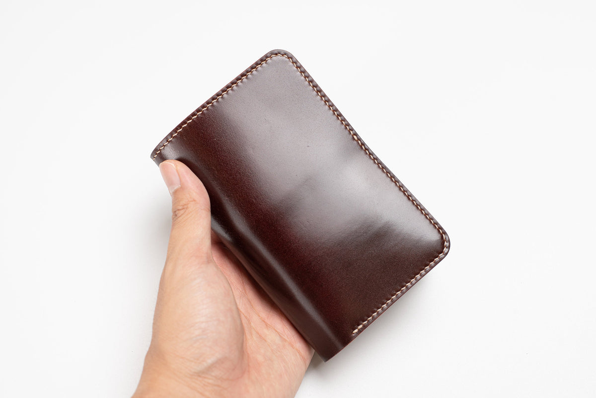 Blue Shell Cordovan Bifold Wallet With Black Buttero Interior