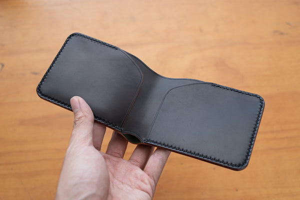 Black Horween Shell Cordovan Minimalist Billfold Wallet - Eternal Leather Goods