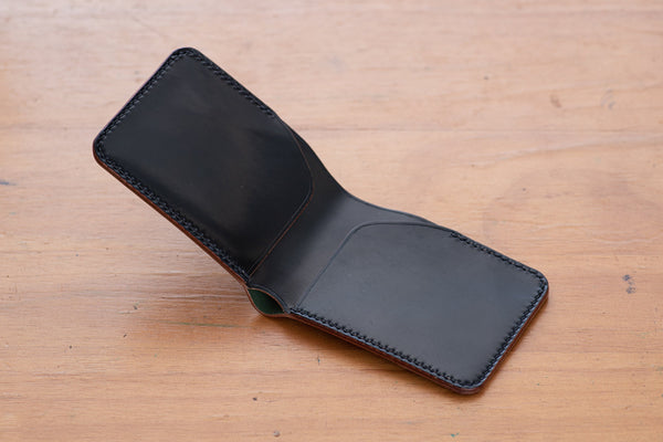 Black Horween Shell Cordovan Minimalist Billfold Wallet - Eternal Leather Goods