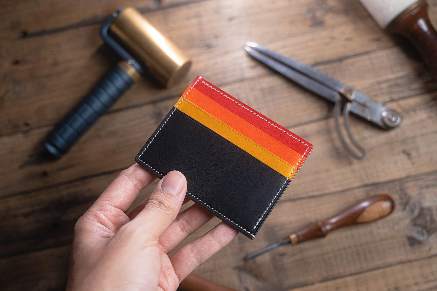 Rainbow Side-Opening Leather Card Wallet