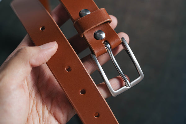 CUSTOMIZABLE - 5 COLORS Brown Vegetable-tanned Leather SS Buckle Dress Belt (30 mm wide)