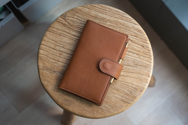 6 COLORS - B6 Slim/Midori MD/Nanami Cafe Note Snap Closure Pebbled Leather Notebook Cover with Card Slots