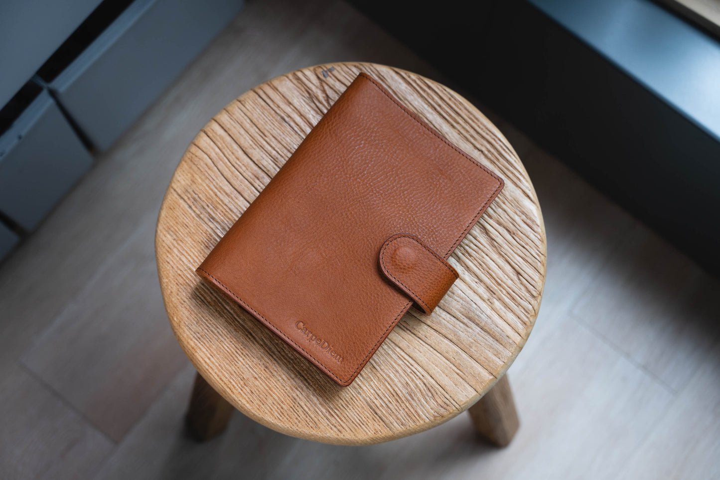 6 COLORS - B6/Stalogy Snap Closure Pebbled Leather Notebook Cover with Card Slots