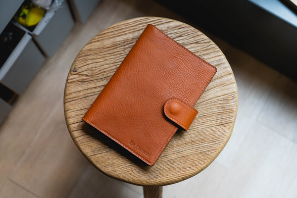 6 COLORS - B6/Stalogy Natural Snap Closure Pebbled Leather Notebook Cover with Card Slots