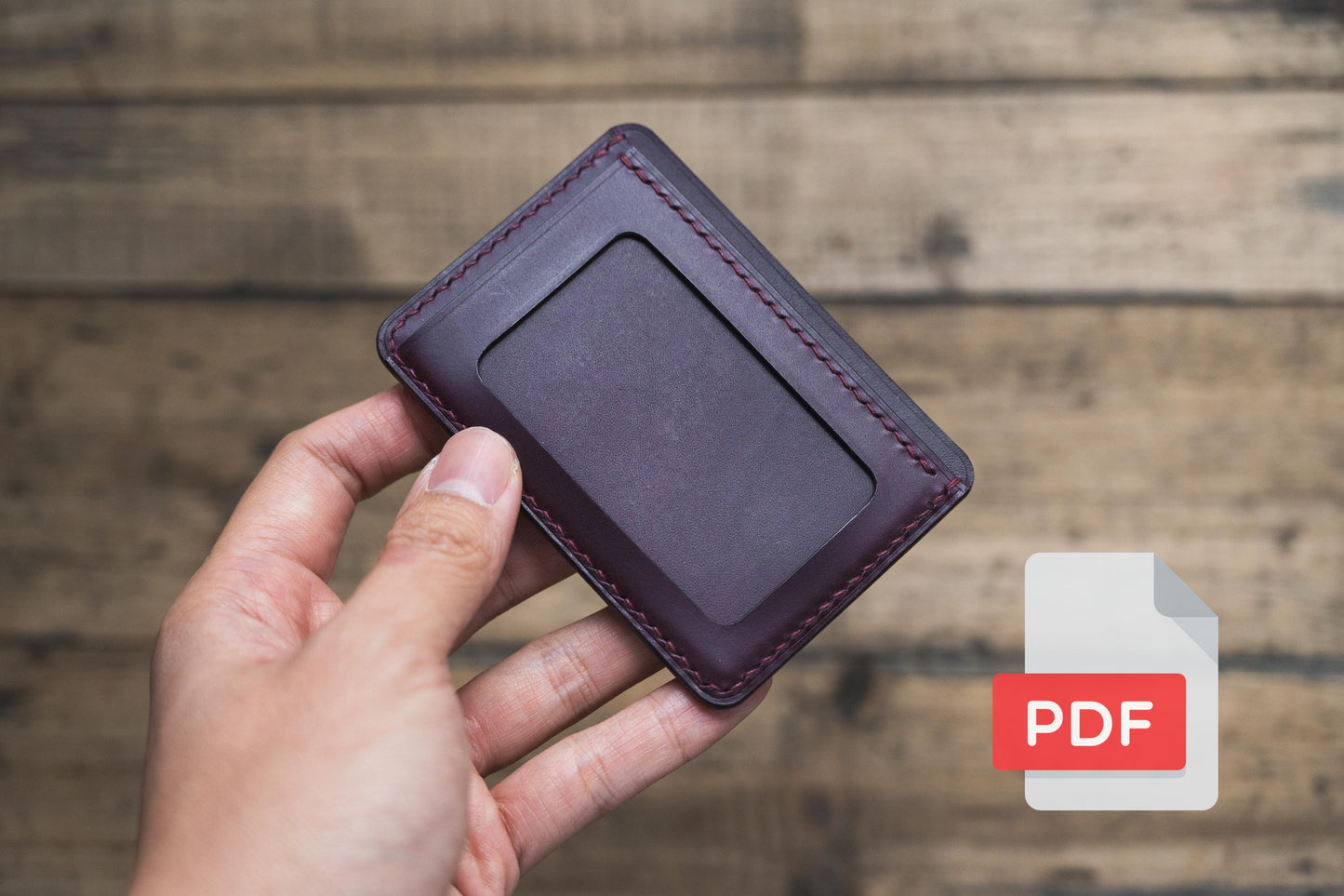 Modèle PDF n° 9 pour portefeuille à deux volets en cuir avec fenêtre d'identification et emplacements pour cartes croisées - Patron numérique pour maroquinerie - Formats A4 et Lettre