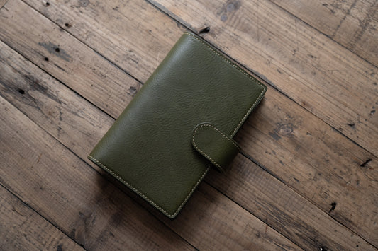 6 COLORS - Lined B6 Slim/Midori MD/Nanami Cafe Note/Common Planner Snap Closure Pebbled Leather Notebook Folio Cover with Card Slots