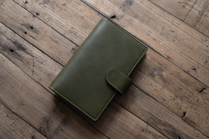 6 COLORS - Lined B6 Slim/Midori MD/Nanami Cafe Note/Common Planner Snap Closure Pebbled Leather Notebook Folio Cover with Card Slots