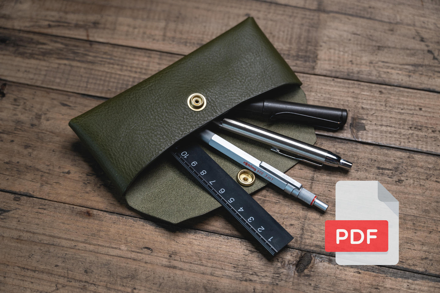 Simple Leather Stitchless Pen Case Design PDF Template Set No.40 - Digital Leatherworking Pattern - A4 & Letter Size