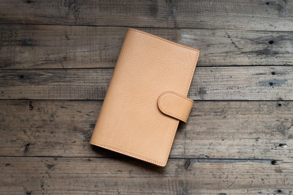 6 COLORS - Lined B6 Slim/Midori MD/Nanami Cafe Note/Common Planner Snap Closure Pebbled Leather Notebook Folio Cover with Card Slots