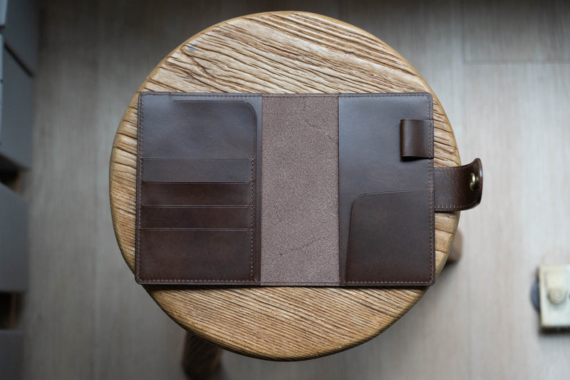 13 COULEURS - Couverture de carnet en cuir naturel à fermeture à pression A6/Hobonichi/Midori MD avec emplacements pour cartes