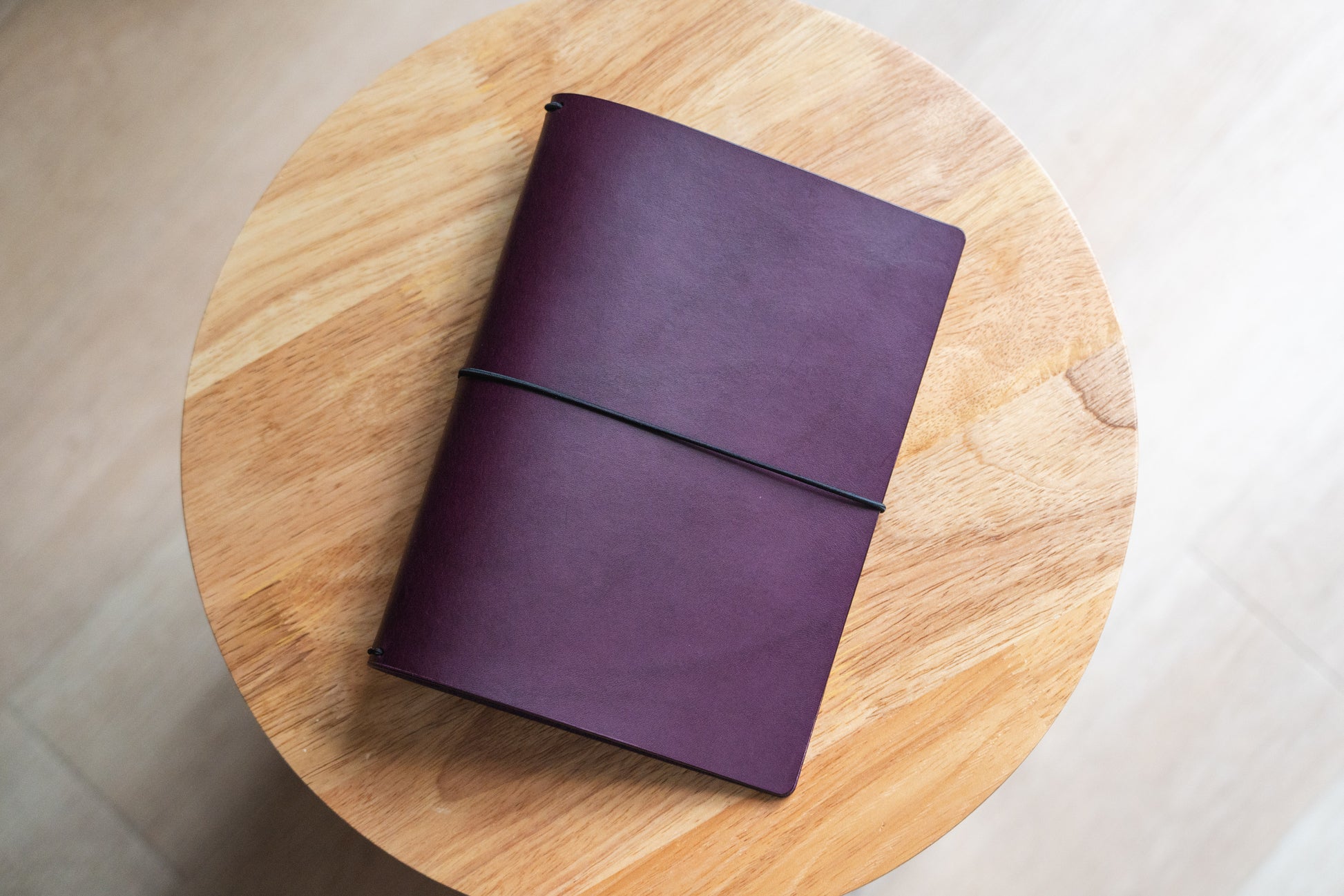 Purple Buttero Leather Traveler's Notebook Cover with black elastic