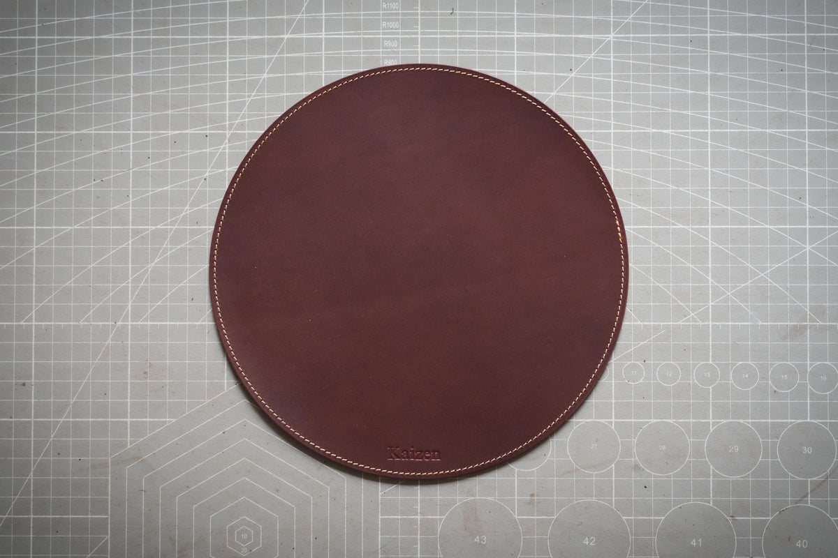13 COLORS - Stitched Round Buttero Leather Mouse Pad