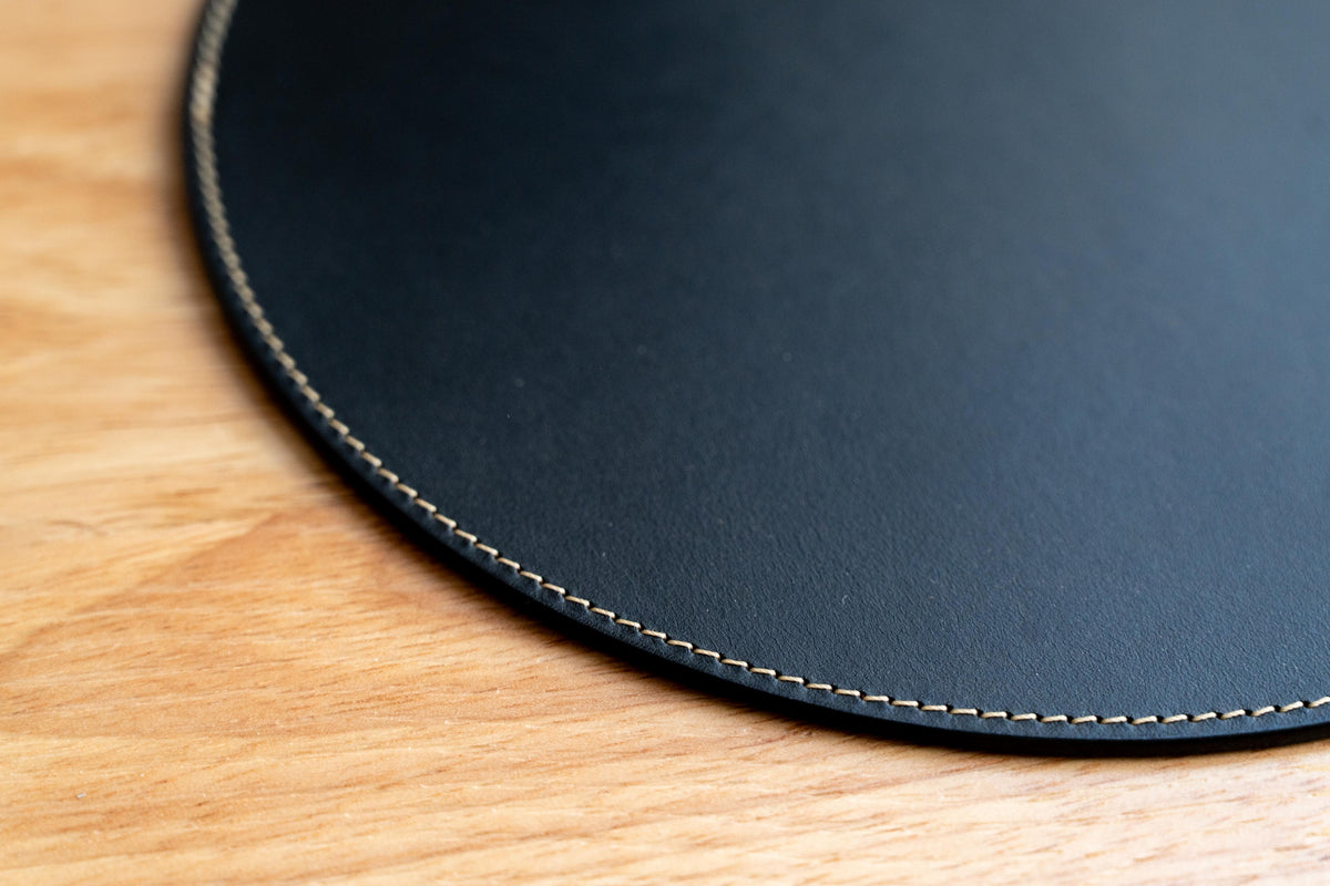 13 COLORS - Stitched Round Buttero Leather Mouse Pad