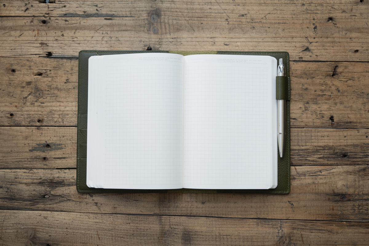 B6 Pebbled Leather Elastic Notebook Cover - Classic Layout