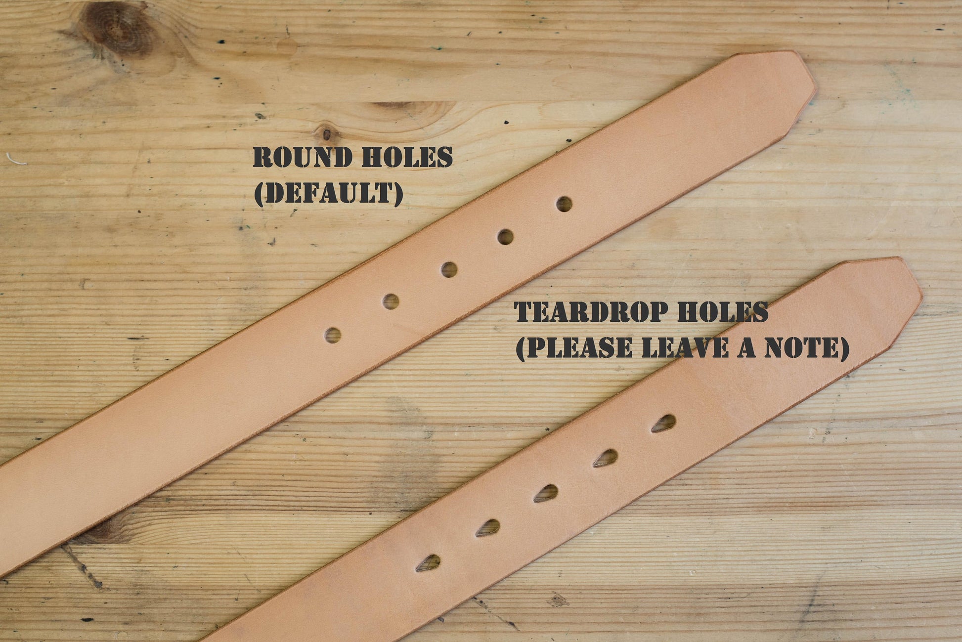 Variants of belt holes for Full-grain leather belt 