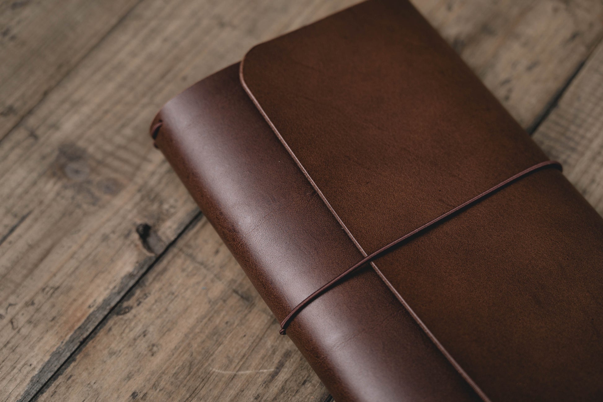 Buttero Leather Trifold Traveler's Notebook Cover - close up for elastic