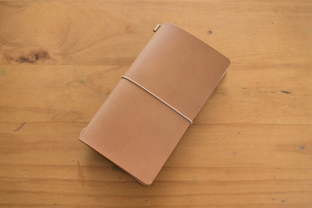 Caramel Buttero Leather Traveler's Notebook Cover with khaki elastic