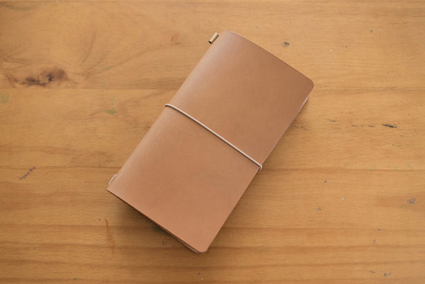 Caramel Buttero Leather Traveler's Notebook Cover with khaki elastic