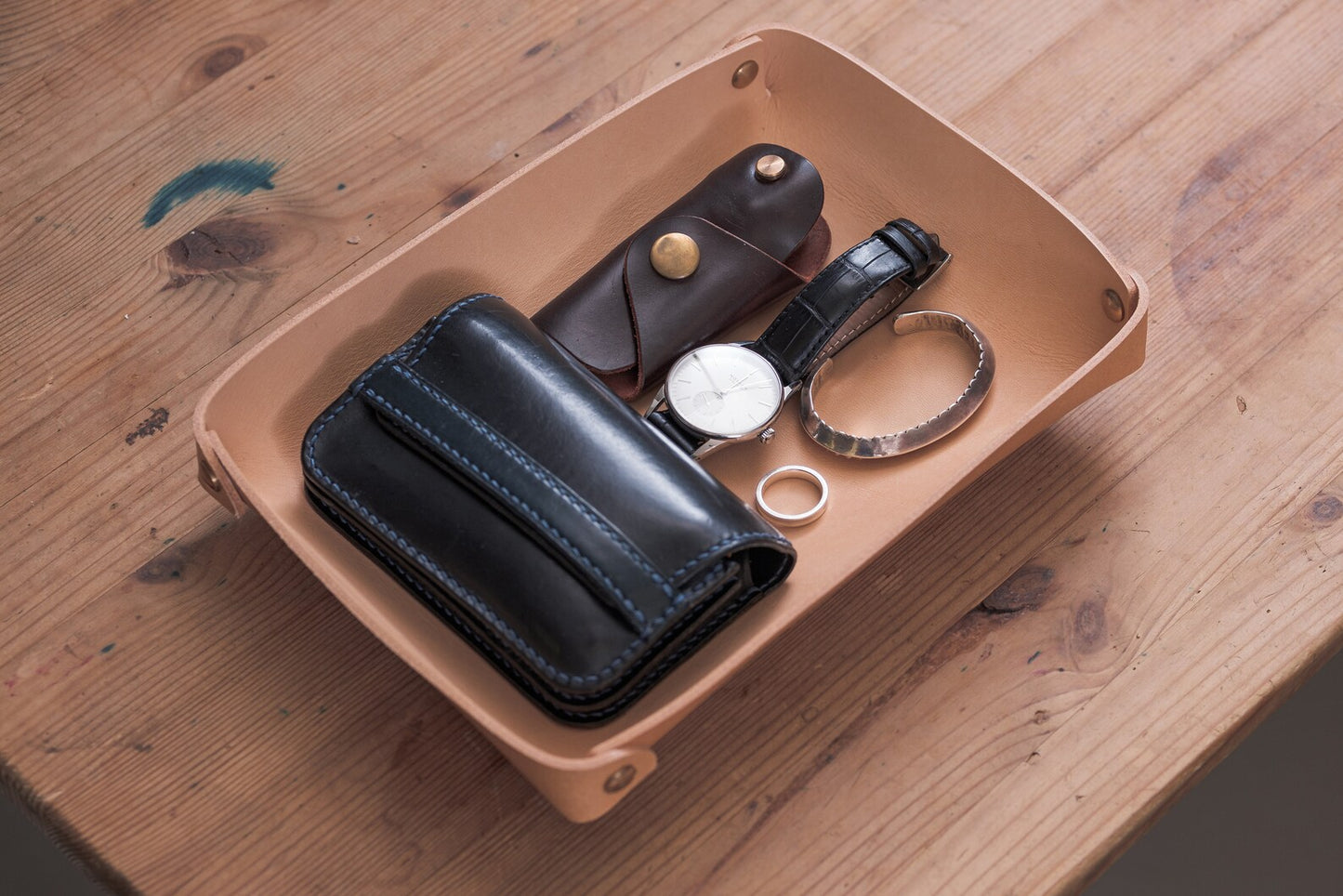 12 COULEURS - Plateaux rectangulaires en cuir Buttero caramel