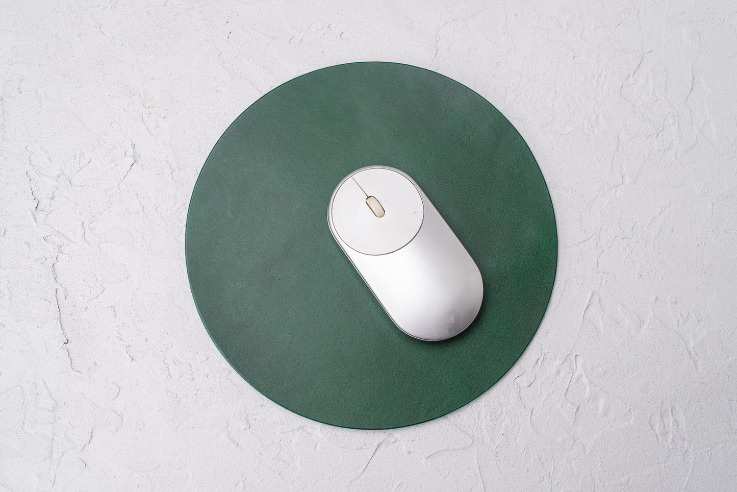 Green leather round mouse pad