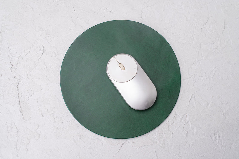 Green leather round mouse pad