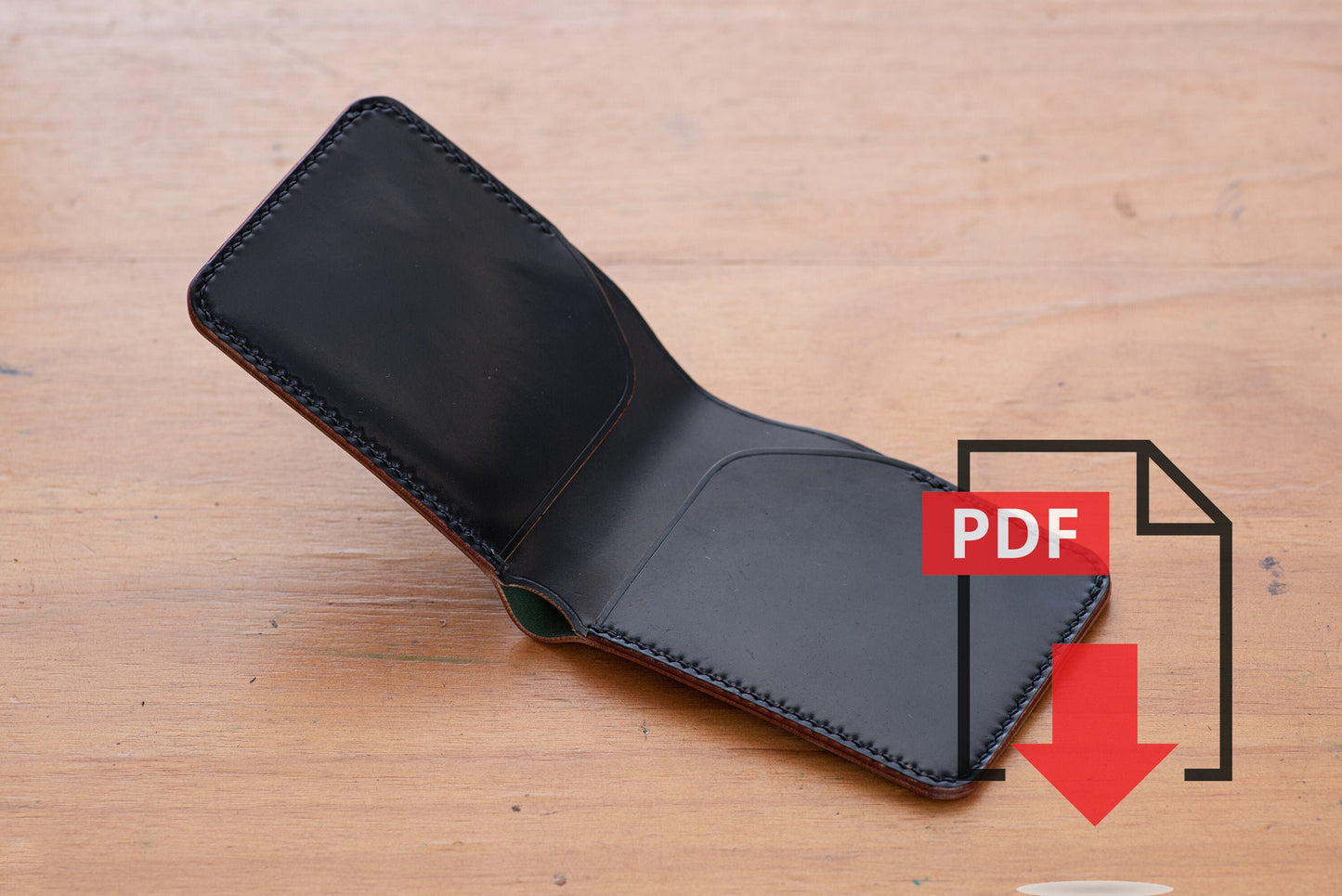 Minimalistisches Bi-fold Portemonnaie aus Leder, PDF-Vorlagenset Nr. 4 – Digitales Muster für die Lederverarbeitung – A4 und Letter Size