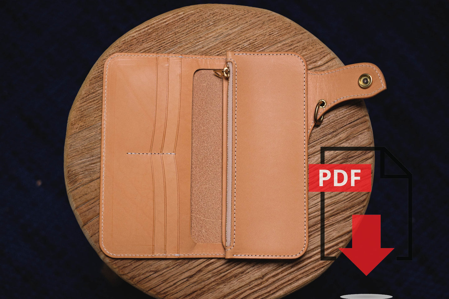 Modèle PDF n° 10 pour portefeuille long de motard en cuir - Patron numérique pour le travail du cuir - Impression format A4