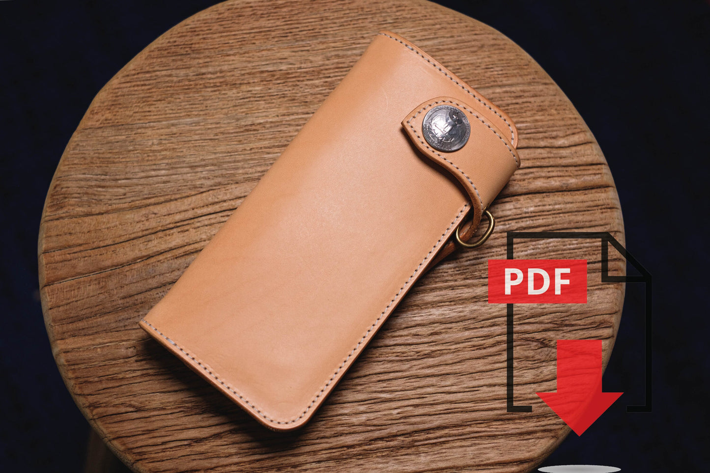 Modèle PDF n° 10 pour portefeuille long de motard en cuir - Patron numérique pour le travail du cuir - Impression format A4