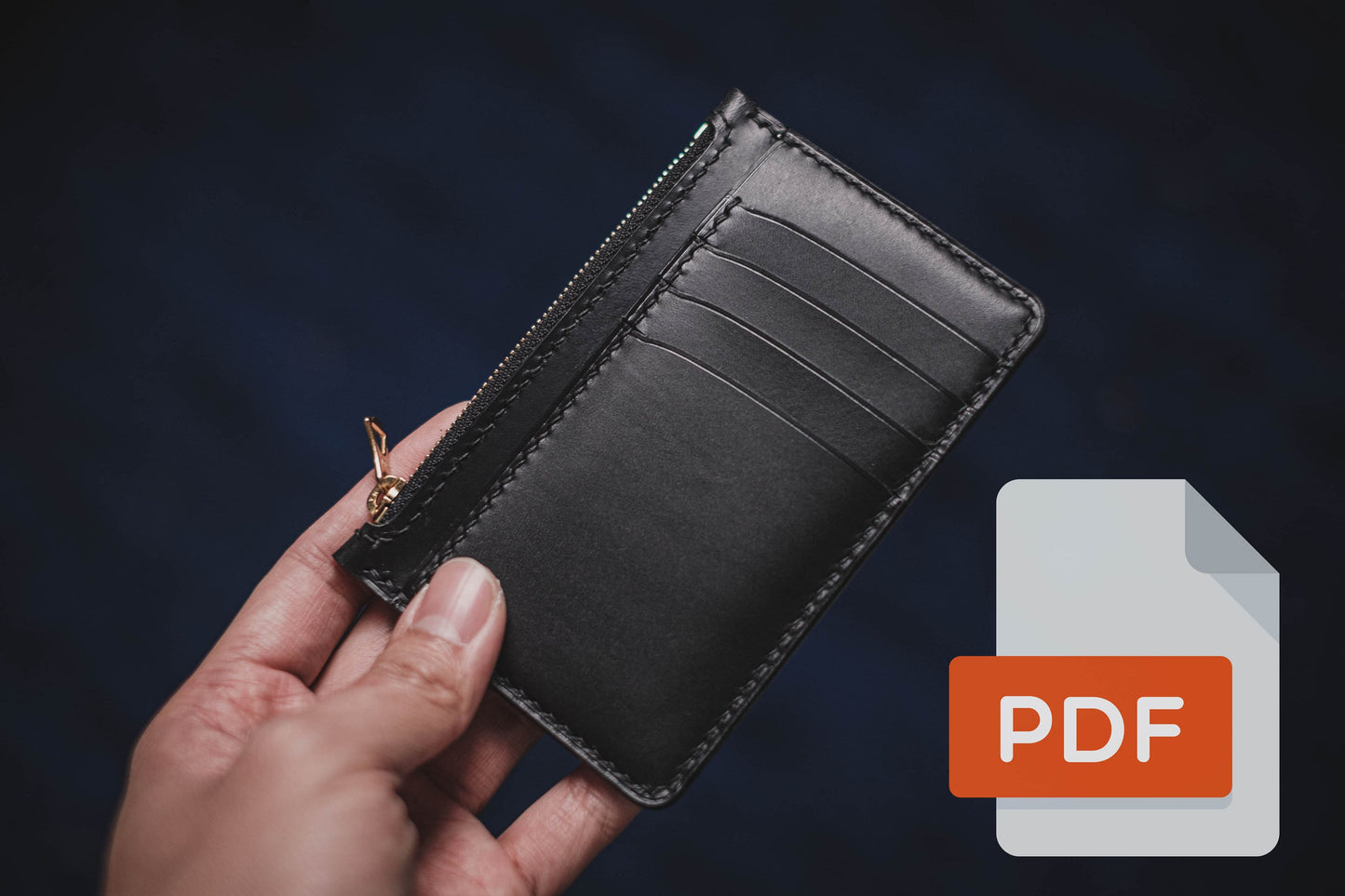 Modèle PDF de porte-cartes zippé en cuir n° 15 - Patron numérique pour le travail du cuir - Formats A4 et Lettre