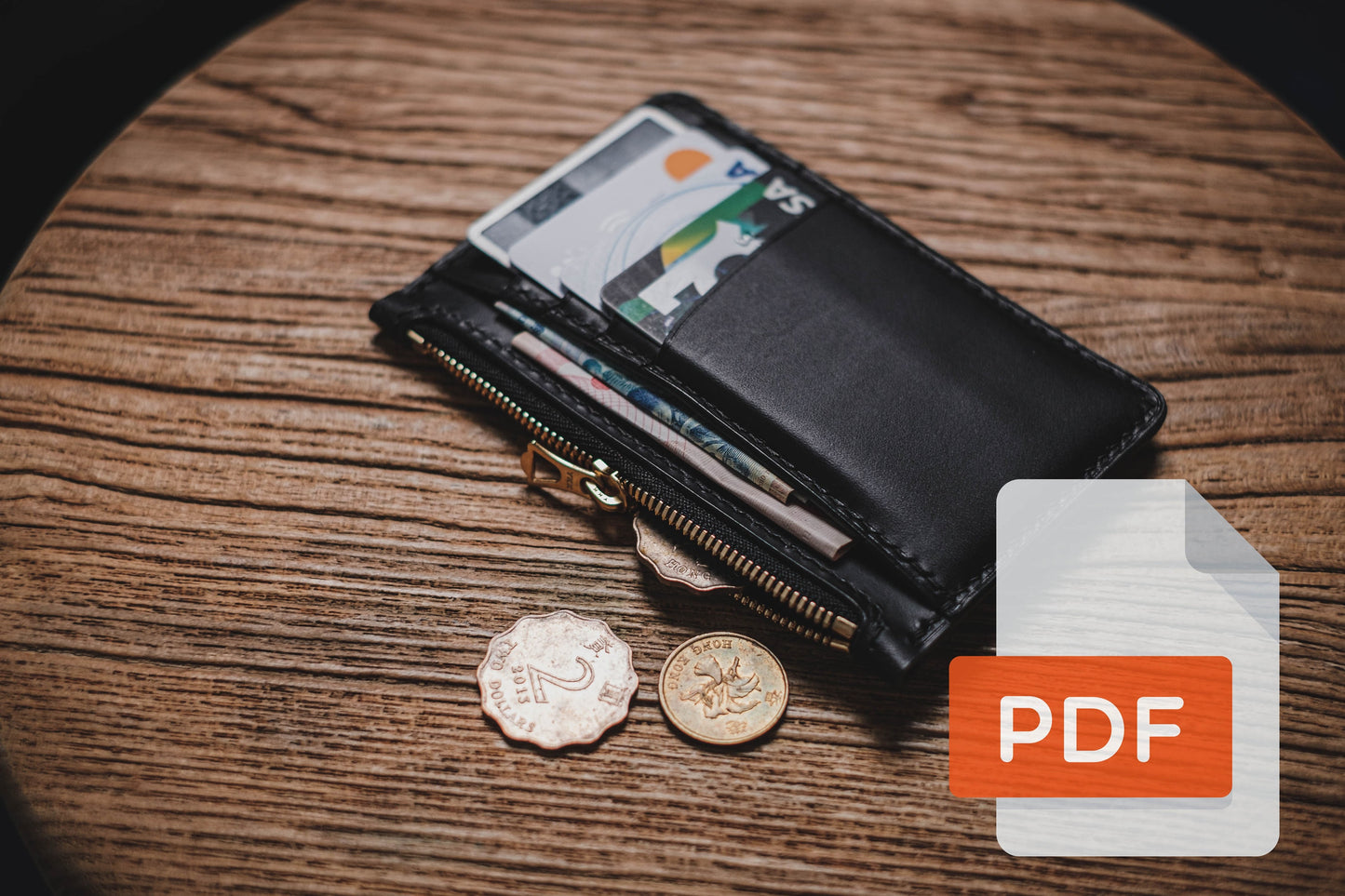 Modèle PDF de porte-cartes zippé en cuir n° 15 - Patron numérique pour le travail du cuir - Formats A4 et Lettre