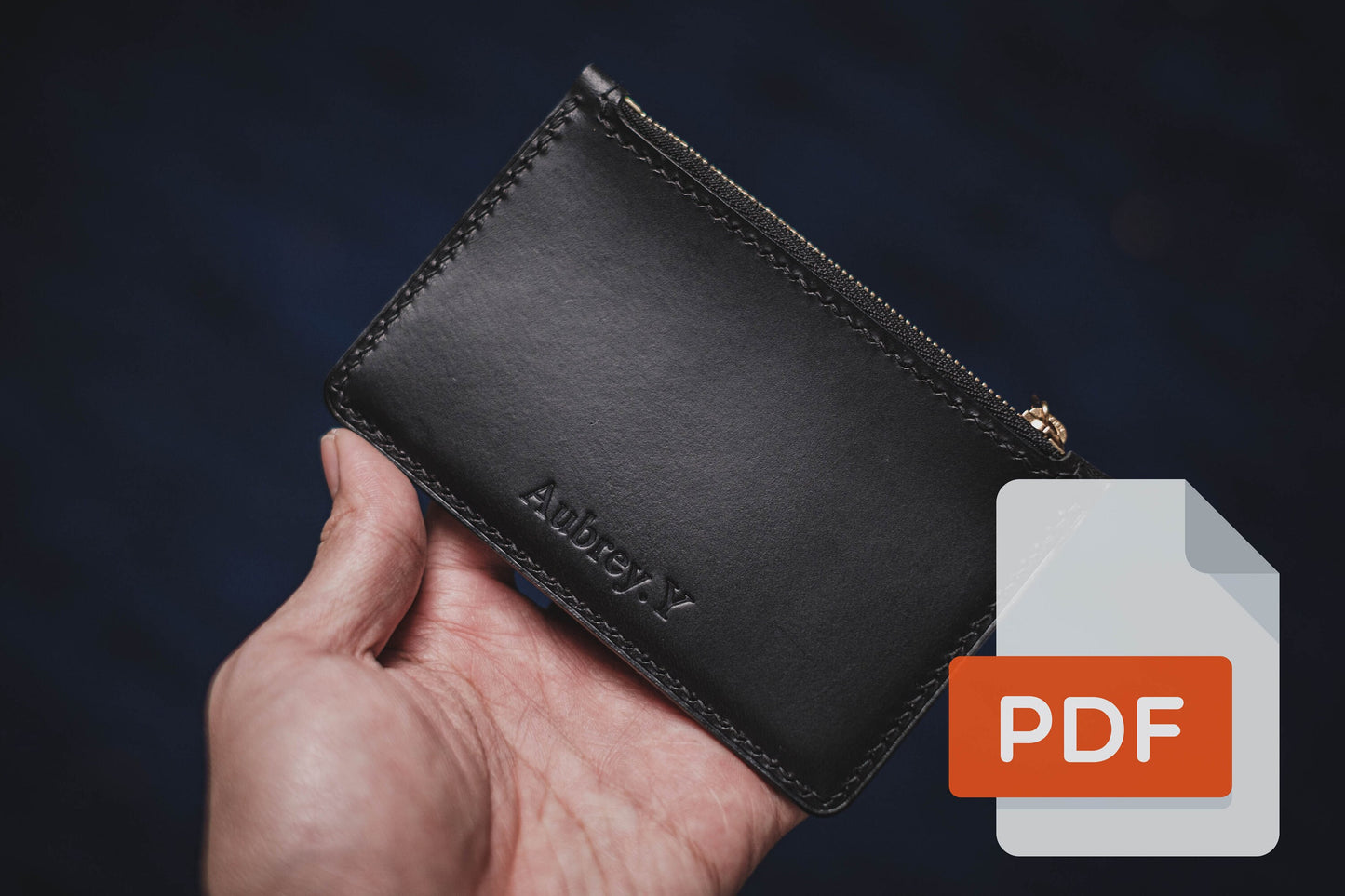 Modèle PDF de porte-cartes zippé en cuir n° 15 - Patron numérique pour le travail du cuir - Formats A4 et Lettre