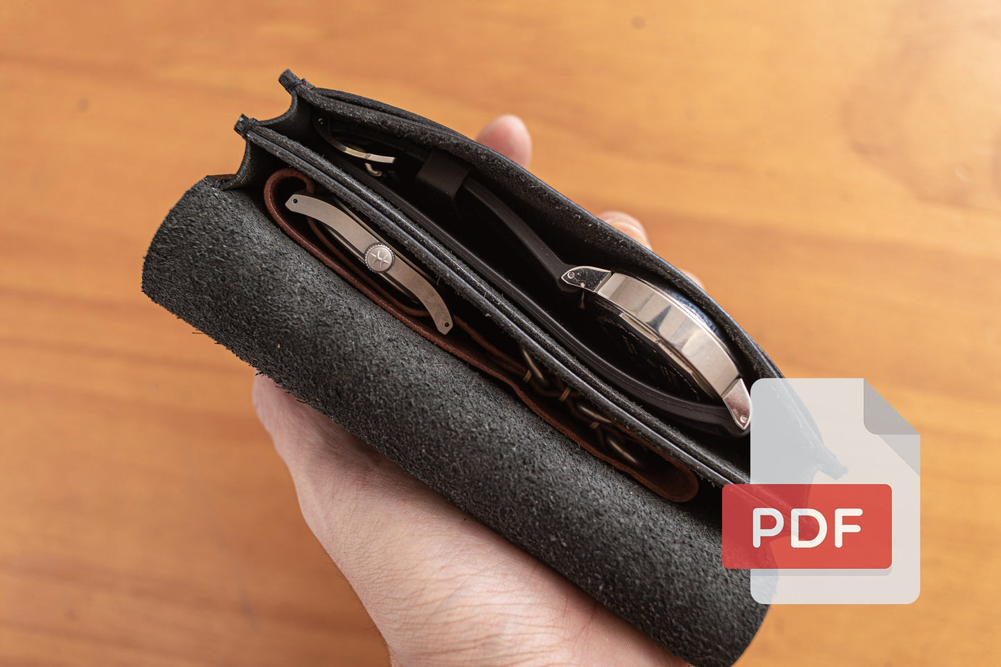 Modèle PDF pour pochette de montre double en cuir n° 28 - Patron numérique pour maroquinerie - Formats A4 et Lettre