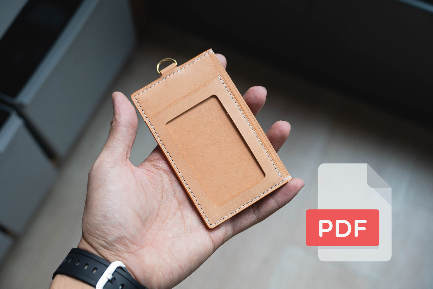 Modèle PDF n° 36 pour portefeuille vertical en cuir avec fenêtre d'identification - Patron numérique pour maroquinerie - Formats A4 et Lettre