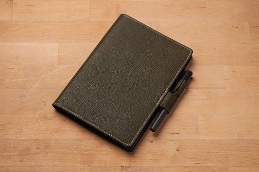 A5/Hobonichi/Midori MD Pebbled Leather Interlocking Pen Loops Notebook Cover