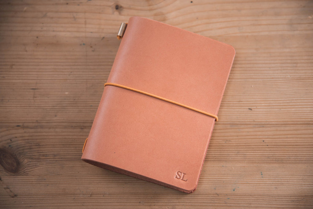 Pink Buttero Leather Traveler's Notebook Cover with yellow elastic