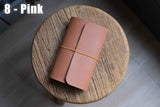 Pink Buttero Leather Trifold Traveler's Notebook Cover with yellow elastic