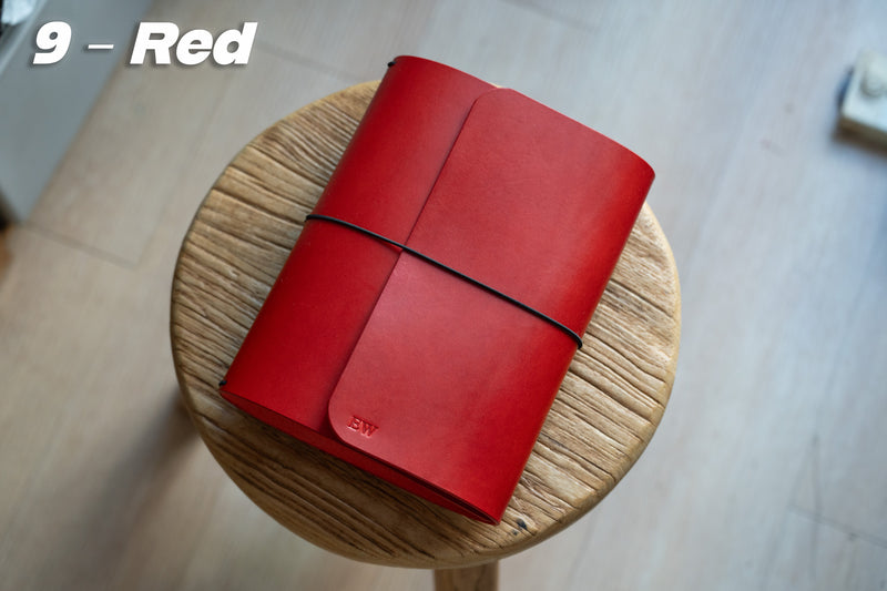 Red Buttero Leather Trifold Traveler's Notebook Cover with black elastic