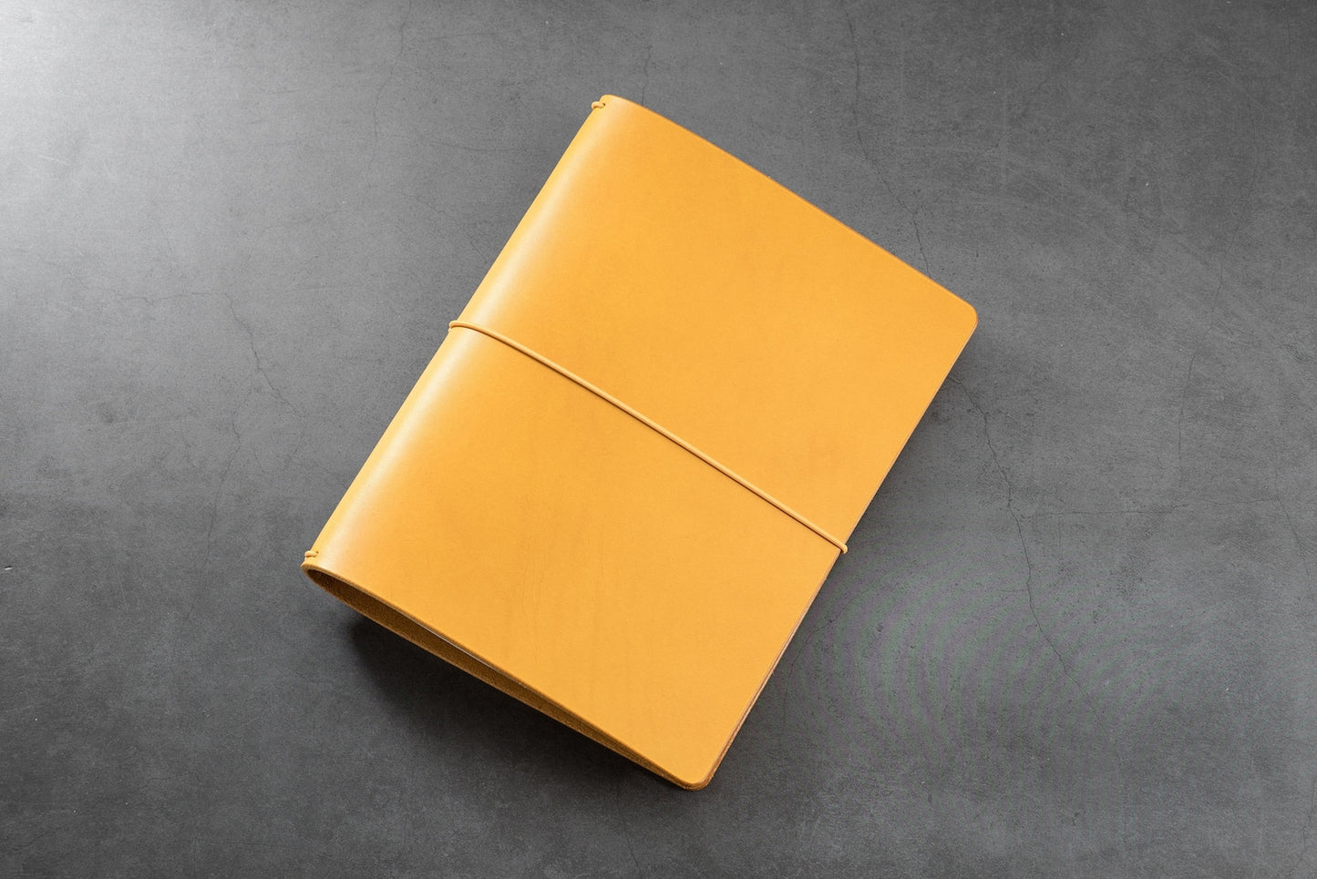 Yellow Buttero Leather Traveler's Notebook Cover with yellow elastic