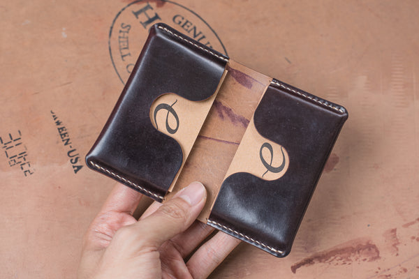Horween Shell Cordovan Color No.8 Leather Folded Business Card Holder
