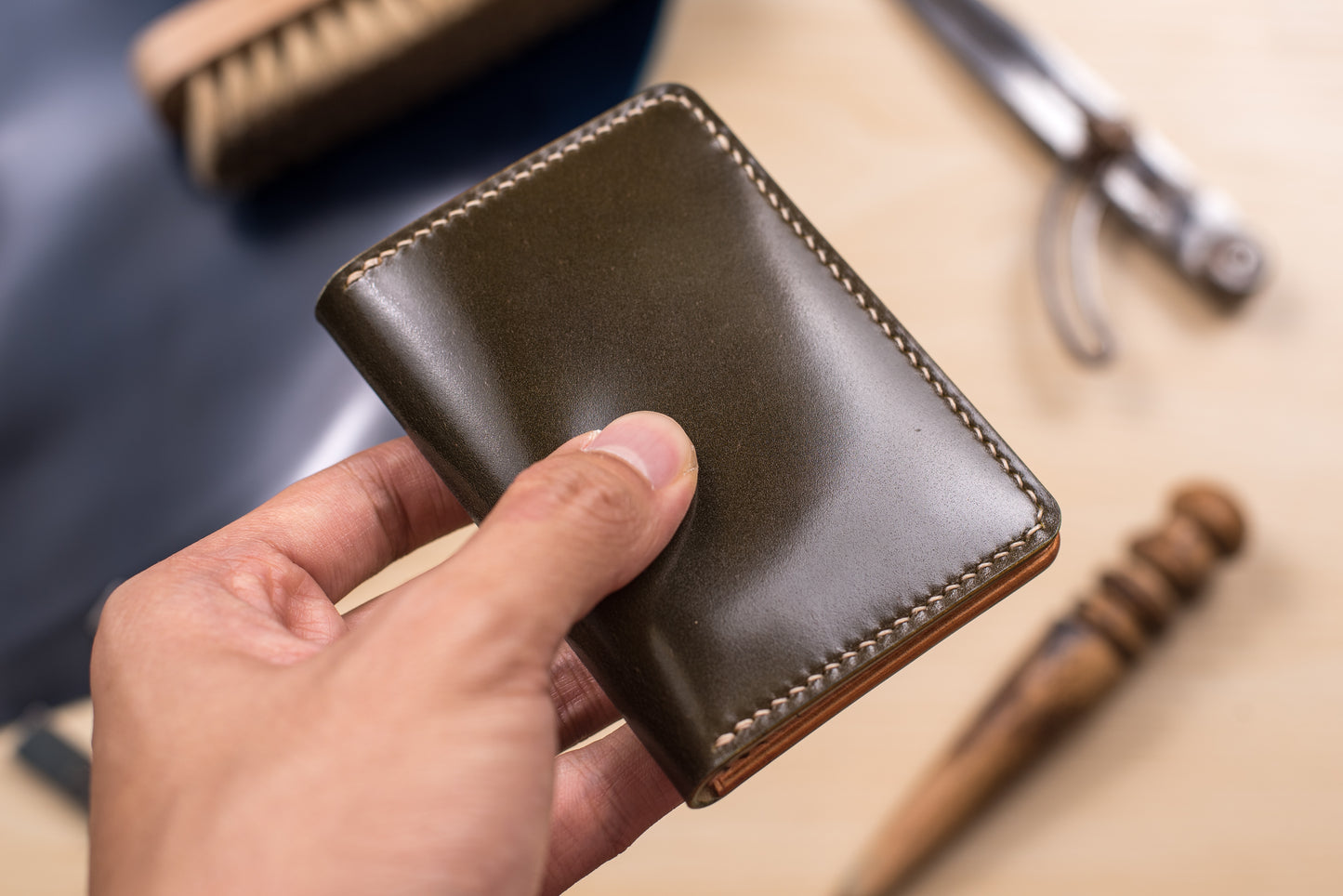 7 COLORS- Shell Cordovan & Natural Vegetable-tanned Leather 4-Slot Vertical Card Wallet