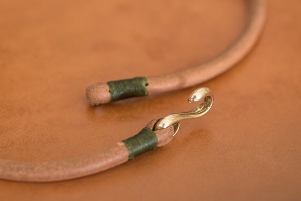 CUSTOMIZABLE - Natural Vegetable-tanned Leather Double Wrap Cord S Hook Bracelet