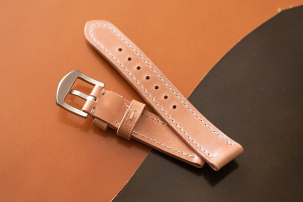Natural Shell Cordovan Leather Tapered Basic Watch Strap (18, 20, 22 and 24 mm) - Eternal Leather Goods