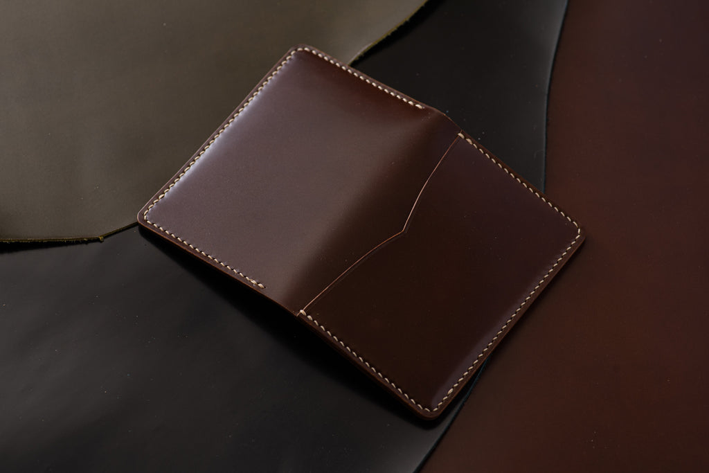 7 Colors Brown Shell Cordovan & Natural Leather Vertical Card Wallet